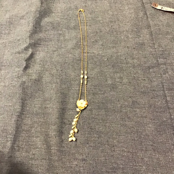 Pink Seed Pearl Flower Drape Necklace Gold - Picture 3 of 3